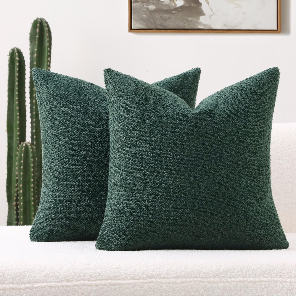 FUTEI Pack of 2 Dark Green Boucle Accent Decorative Throw Pillow Covers,16x16”